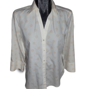 Foxcroft Cream with Orange Sea Shell Print Shirt 8